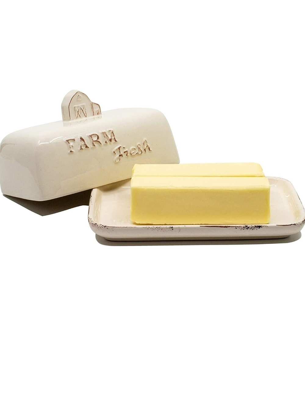 Farmhouse Style "Farm Fresh" Ceramic Butter Dish - Picture 3 of 4